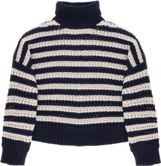 Brunello Cucinelli Womens Navy Striped Turtleneck Knit Sweater, Size XS