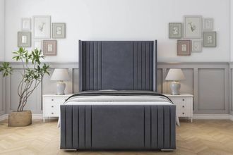 Sloomy Camden Plush Frame-Mattress-50 Upholstered Wingback Headboard in Dark Grey | Size: Single
