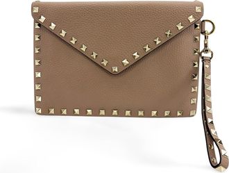 Valentino Garavani Rockstud Grain Calfskin Pouch Poudre