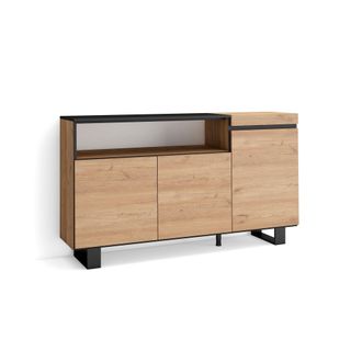 Skraut Home Aparadores Para Sal&oacute;n, Gran Capacidad De Almacenaje, 150x87x35cm, 3 Puertas, Dise&ntilde;o Industrial, Estilo Moderno, Roble Y Negro - Skraut Home