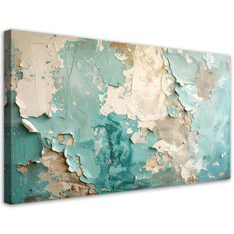 Feeby Cuadro En Lienzo, Pintura Imitaci&oacute;n Abstracta En Colores Beige Y Turquesa, 100x50