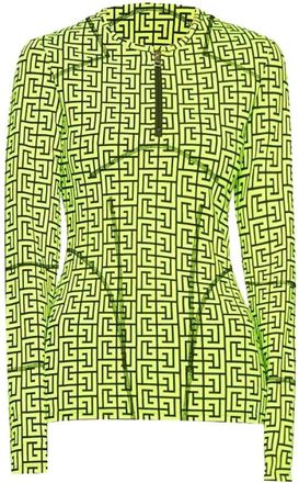 Balmain Lange Mouw Rits Monogram Sport Shirt - Dames - Longsleeves - Geel - S - Katoen - Tops