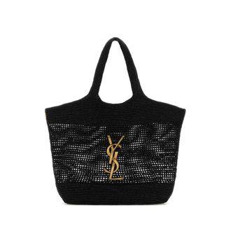 Saint Laurent Black Raffia Icare Shopping Bag