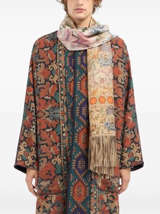 Pierre-Louis Mascia Sjaal met franje en bloemenprint - Beige