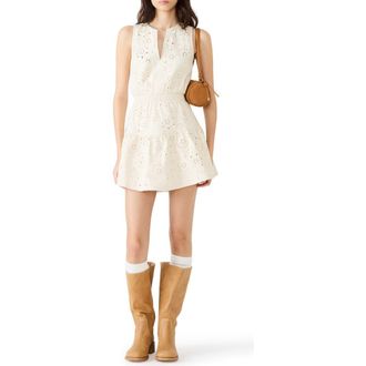Steve Madden Priscilia Eyelet Embroidery Minidress in Sea Pearl at Nordstrom, Size Xx-Large