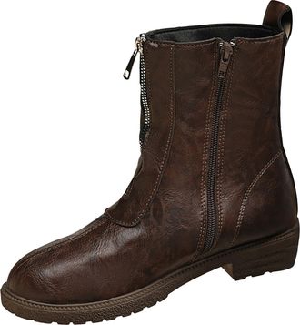 Generic Womens Ankle Boots Low Heel Round Toe Flat Non-Slip Sole Combat Boots Ladies Retro with Front Zipper Casual Shoes Comfortable Autumn Winter size 5.5