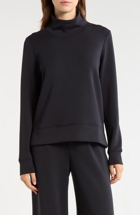 Lord & Taylor Dreamweave Recycled Polyester Blend Mock Neck Sweatshirt in Black at Nordstrom, Size X-Small