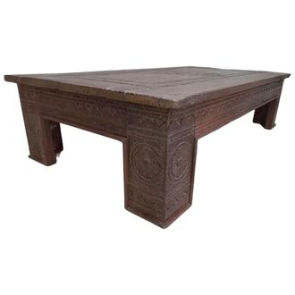 Wanderlust Deco Mesa de centro de madera acabado artesanal marr&oacute;n 147x81x37 cm