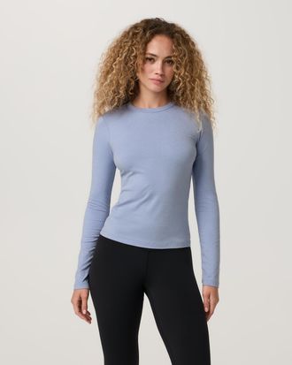 Vuori Clothing Long Sleeve Halo Essential Crew Neck T-Shirt Tee | Celestial Heather | XS, Size Extra Small