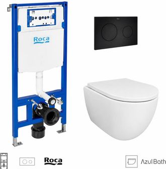 Roca Pack Wc Bastidor Empotrado Roca Duplo Cisterna Empotrada Y Pulsador Pl10 Negro Mate Con Inodoro Suspendido Swiss 53 Cm Tornado Y Soft-close De Azul Ba