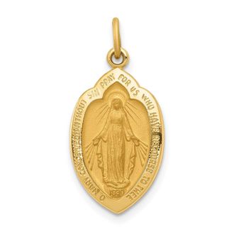 Diamond2Deal 14k Yellow Gold Polished and Satin Solid Miraculous Medal Oval Pendant