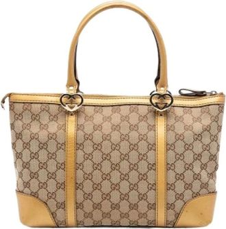 Gucci Pre-owned Handbags, female, Beige, Size: ONE SIZE Pre-owned Canvas Tote