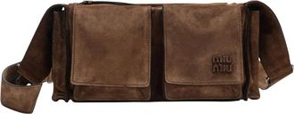 Miu Miu Tassen, Dames, Bruin, ONE Size, Katoen, Utilitaire Suede Shoulder Bag