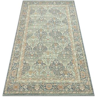 RugsX Alfombra De Lana Soho 477.27.la500 Osta - Rombo, Marco Geom&eacute;trico Natural Verde / Azul Green 67x130 Cm