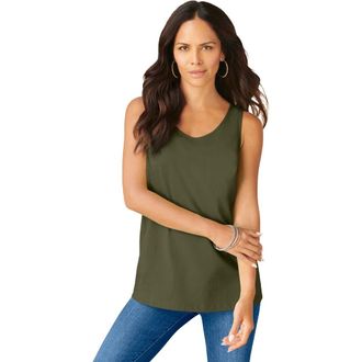 Roaman's Plus Size Cotton Scoopneck Tank Top in Dark Olive Green at Nordstrom, Size 5X