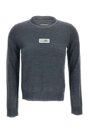 Maison Margiela Fine Wool Blend Slim-Fit Crew Neck Sweater With Embroidered Detail