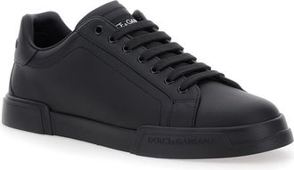 Dolce & Gabbana Mens Sneakers Portofino Light Black Leather Cotton Trainers
