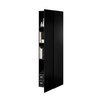 Dmora Armario Multifunci&oacute;n Treville De 1 Puerta, Mueble Multifuncional Con 4 Estantes Interiores, Acabado Efecto Ca&ntilde;a, 45,4x54 H200,5 Cm, Negro