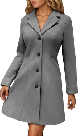 Generic Winter Coats for Women Wool Blend Trench Coat Plus Size Jackets for Womens Elegant Single Breasted Stand Collar Long Sleeve Tops Outerwear Casual Mid-