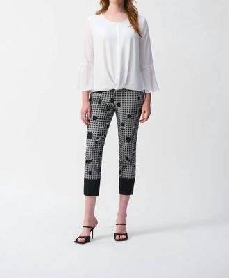 Joseph Ribkoff Plaid And Dot Print Cropped Pants In Vanilla/multi