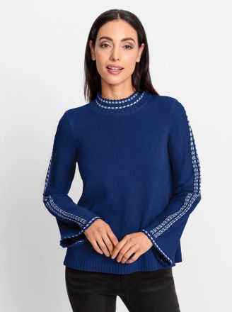 Heine Strickpullover HEINE Pullover, Damen, Gr. 40, blau (royalblau), 50% Baumwolle, 50% Polyacryl, gemustert, mehrfarbig, unifarben, Pullover Strickpullove