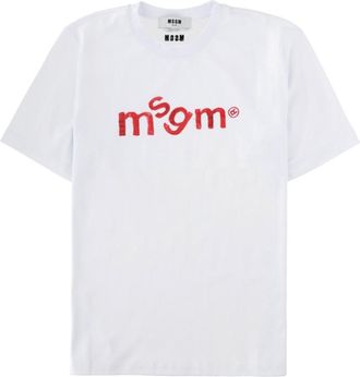 Msgm White Logo Crew Neck T-Shirt