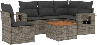 vidaXL Vidaxl - Set De Muebles De Jard&iacute;n 6 Pzas Y Cojines Rat&aacute;n Sint&eacute;tico Gris