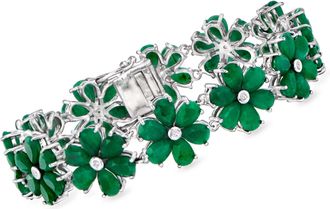 Ross-Simons Emerald and. Diamond Flower Bracelet in Sterling Silver