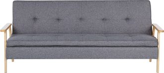 Beliani Sof&aacute; Cama 3 Plazas De Tela Poli&eacute;ster Gris Estructura Madera Maciza Reposabrazos Click Clack Moderno Tjorn