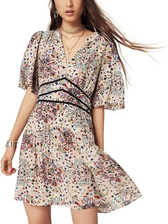 BA&SH Fidji Flowy Floral Corset Dress In Beige