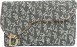 Dior Gray Green Canvas Long Wallet (Tri-Fold) (Pre-Owned)