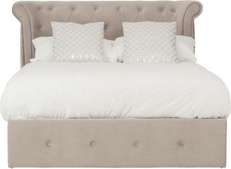 Premier Housewares Interiors By Premier Contemporary Mink Double Ottoman Bed, Elegant Winged Headboard Bedroom Bed, Ottoman Stud Detailed Bed