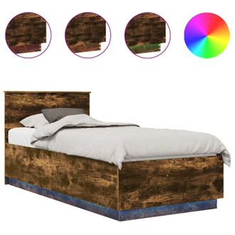 vidaXL Estructura De Cama Con Tiras Led Roble Ahumado 100 X 200 Cm Vidaxl