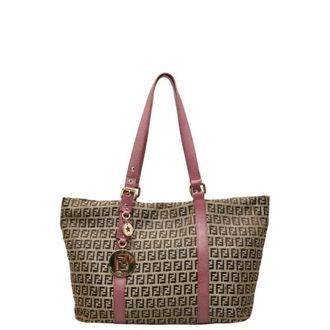 Fendi Black Canvas Leather Handbag Shoulder Bag Tote Bag (Pre-Owned)