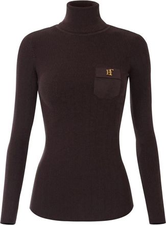 Elisabetta Franchi Top a lupetto in maglia con ricami traforati - - Knitwear - Donna - Marrone - S