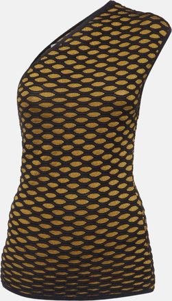 M Missoni Gold/navy Blue Textured Jacquard Knit One Shoulder Top