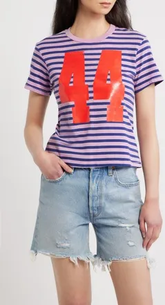 Daydreamer 44 Stripe Crop Graphic T-Shirt in Hazy Orchid Combo at Nordstrom, Size X-Large
