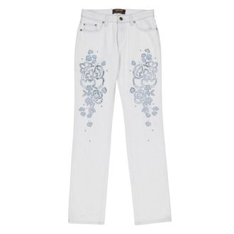 Roberto Cavalli White Embroidered Cropped Jeans, Brand Size 40 ( US Size 6 )