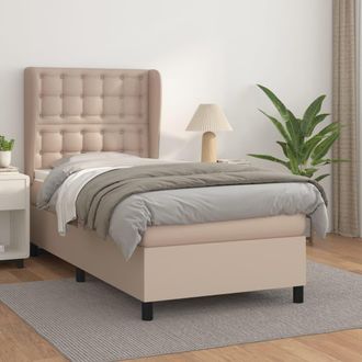 vidaXL Vidaxl - Cama Box Spring Con Colch&oacute;n Cuero Sint&eacute;tico Capuchino 100x200cm