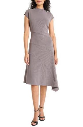 Maggy London Mock Neck Cap Sleeve Asymmetric Hem A-Line Dress in Volcanic Glass at Nordstrom Rack, Size 16