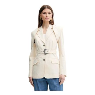 Versace Jeans Couture Enkelrijig Blazer - Dames - Jassen - Beige - Maat: XS Katoen