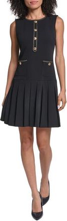 Karl Lagerfeld Metalllic Detail Scuba Crepe A-Line Minidress in Black at Nordstrom, Size 16