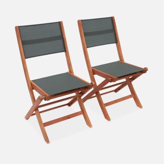 Sweeek Sweeek - Silla De Jard&iacute;n Plegable De Madera De Eucalipto, Set De 2, Almeria, Verde Kaki, 50x58.7x89 Cm