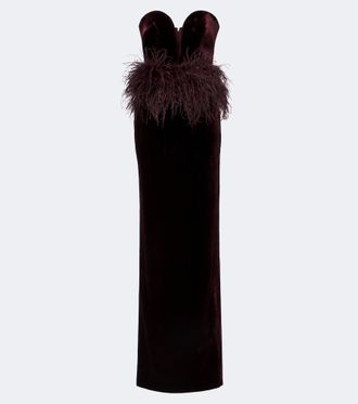 New Arrivals Vestido bustier de fiesta de terciopelo con plumas