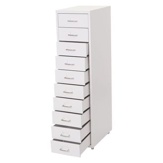 Hhg Armario Con Ruedas Boston T851, Armario Con Cajones Armario De Acero, 110x28x41cm 10 Cajones, Blanco