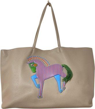 Tory Burch Gray Leather Tote Bag (Pre-Owned)
