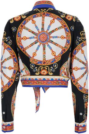 Dolce & Gabbana Womens Shirt With Carretto Print, Multicolour Cotton Poplin Blouses