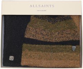 AllSaints Marl Stripe Scarf & Hat Set in Green Multi at Nordstrom Rack
