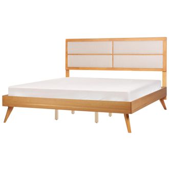 Beliani Beliani - Cama Moderna Con Somier Cabecero Tapizado 180 X 200 Cm Madera De Fresno Marr&oacute;n Poissy