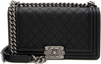 Chanel Black Caviar Leather Old Medium Boy Bag (Authentic Pre-Loved)